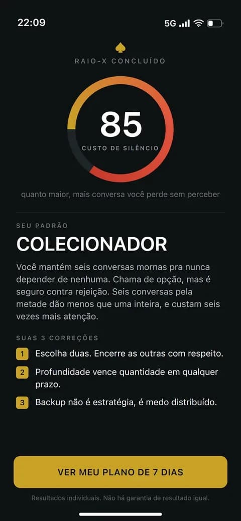 Tela de resultado do Raio-X: padrão COLECIONADOR