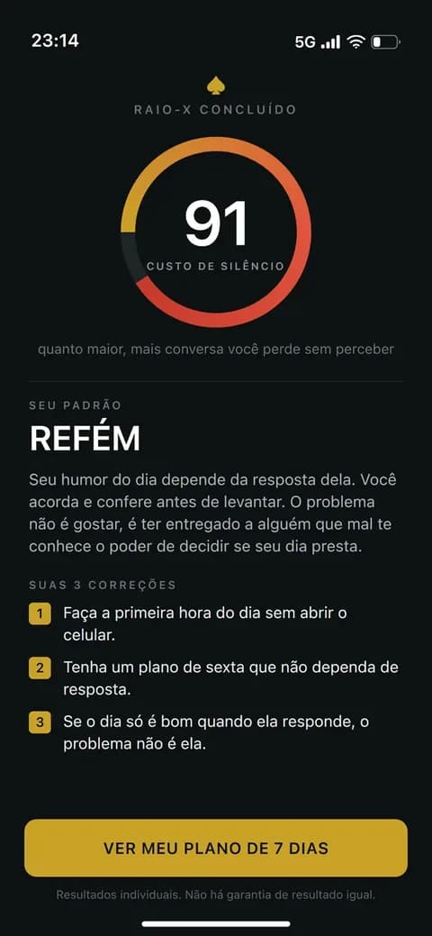 Tela de resultado do Raio-X: padrão REFÉM
